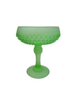 VTG Green Indiana Frosted Footed Pedestal Candy Dish Glass Compote Diamond Point